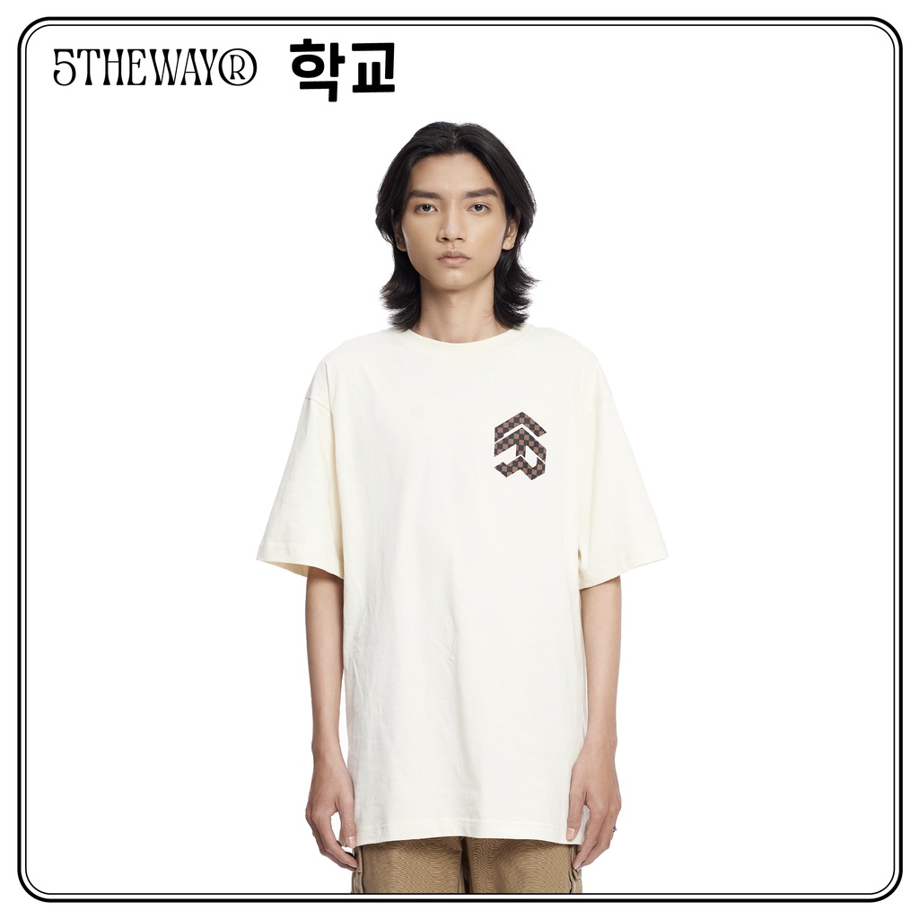 Áo thun 5THEWAY /checkerboard/ New Tee hoạ tiết caro màu nâu TOFU