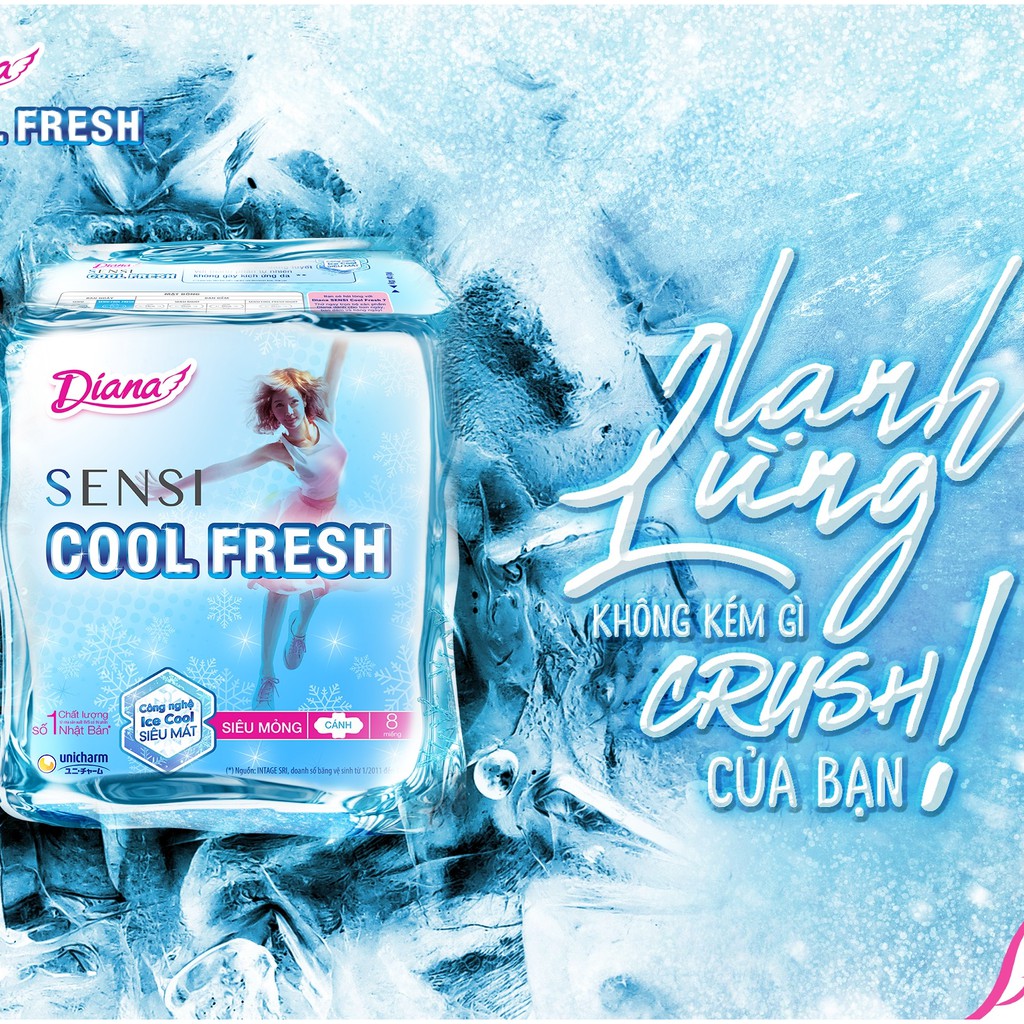 BVS Diana Cool Fresh Siêu Mỏng Cánh - Băng Vệ Sinh Diana SenSi Cool Fresh Siêu Mỏng Cánh 8 Miếng/Gói Và 20 Miếng/Gói