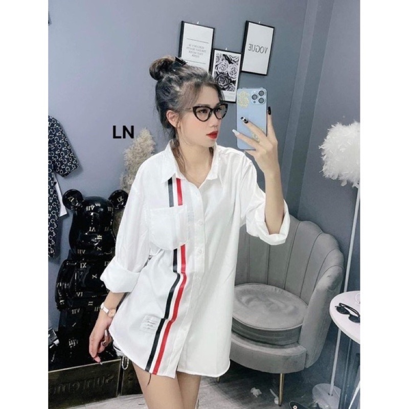 Sơ mi 2 vạch đen đỏ