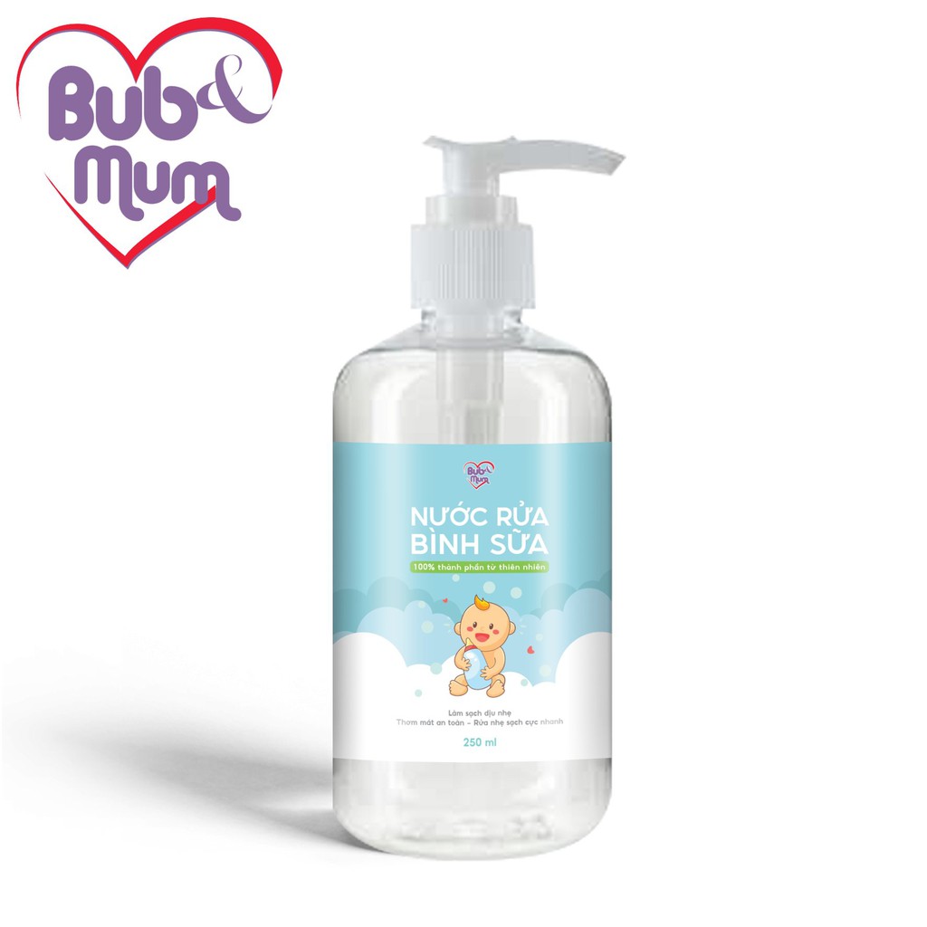 Nước rửa bình sữa chiết xuất thiên nhiên làm sạch, diệt khuẩn, an toàn cho bé Bub&amp;Mum 250ml