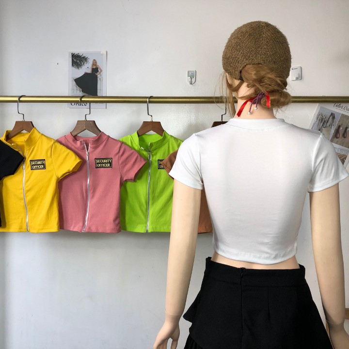 Áo kiểu kéo khoá thêu logo