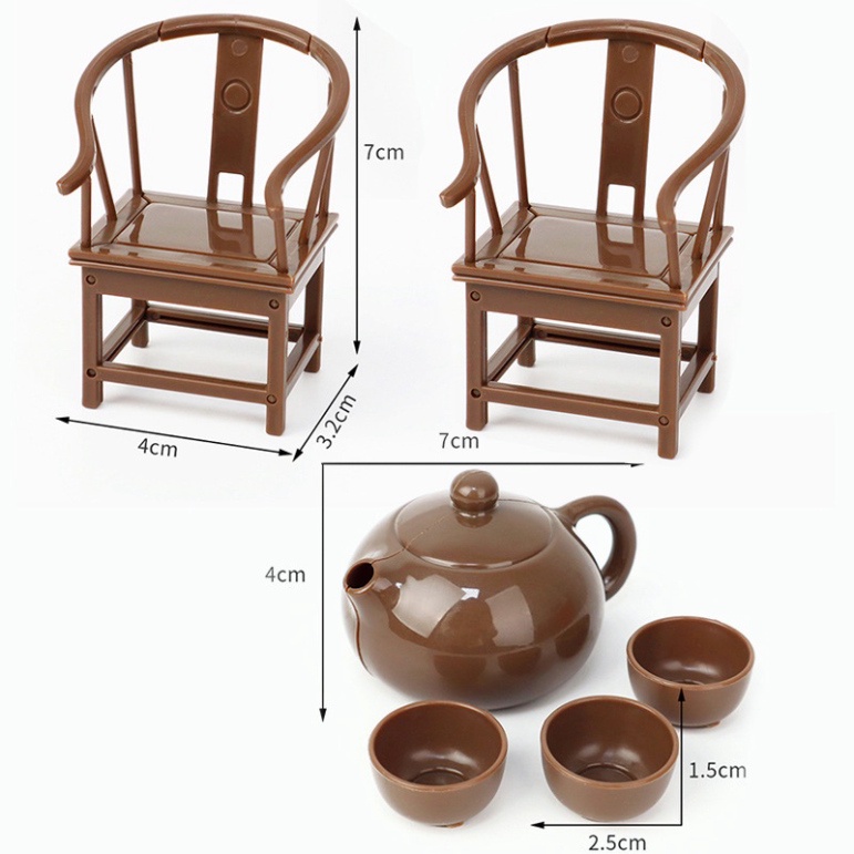 phụ kiện bánh kem bánh kem  [FREESHIP❤️] bộ bàn ghế ấm trà trang trí bánh kem hiện đại