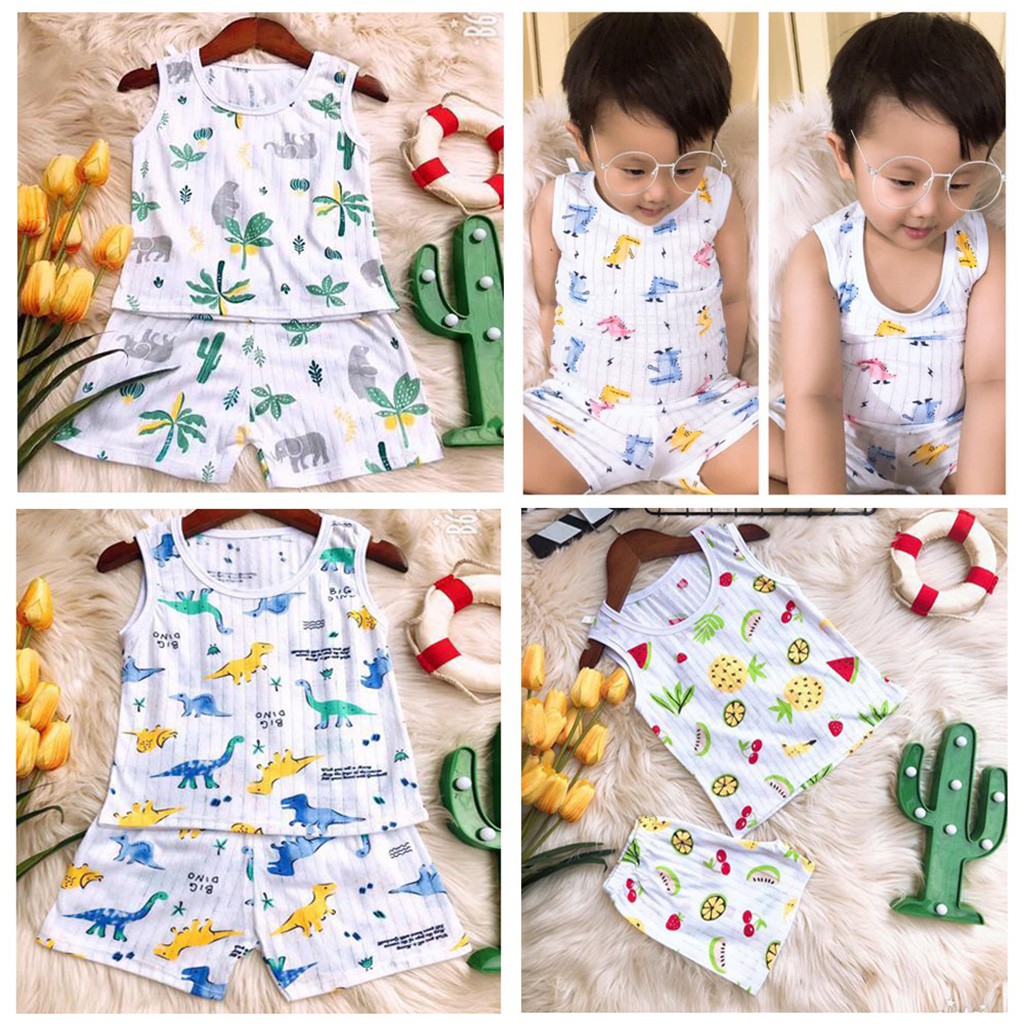 Bộ cotton giấy ba lỗ cho bé trai bé gái sơ sinh, hàng đẹp cực mát (3-14kg)