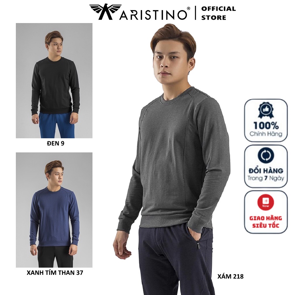 Áo Thu Đông Nam Thun Dài Tay Cao Cấp Aristino ASW003W8 Chất Cotton Mềm Nhẹ Dáng Ôm Cổ Tròn Bo Tay Và Gấu Áo Tiện Lợi *
