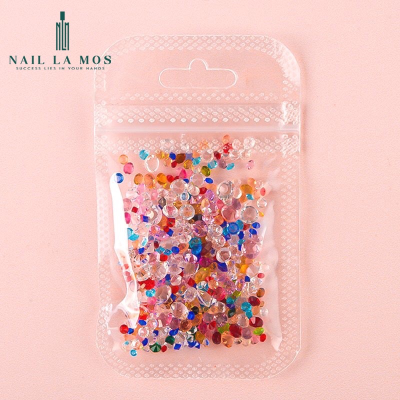 Túi đá khối chân nhọn đính móng tay - 500 viên đá nail mix nhiều size, nhiều màu dễ luyện tập pha phối design