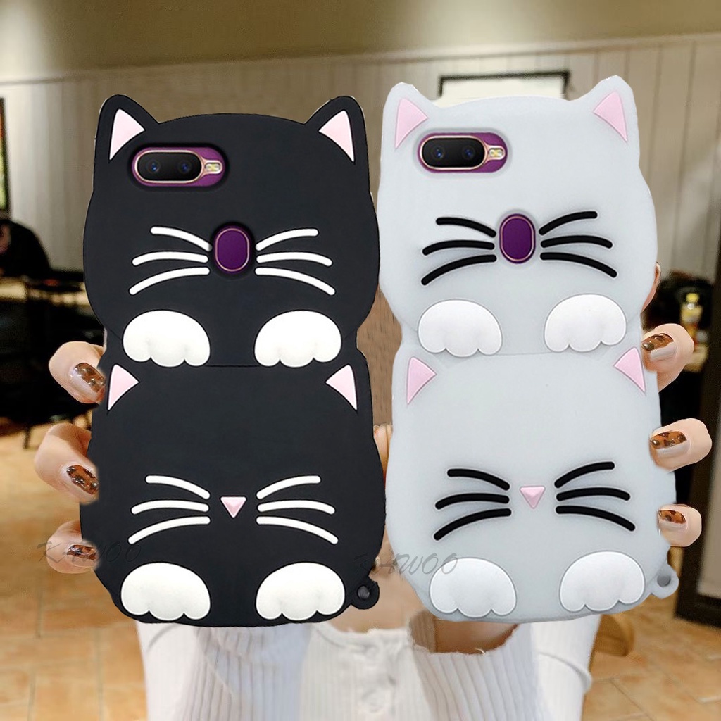 Ốp Điện Thoại TPU Mềm In Hình Hoạt Hình 3D Phát Sáng Trong Đêm Có Dây Đeo Cho Oppo A5S A7 F9 F5 F7 A83 R15 F1S A59 A12 A3S Realme C1