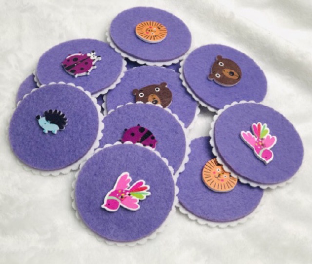 Đồ chơi vải nỉ TEDU - Bộ tìm cặp 20 hình động vật (Tím nhạt)