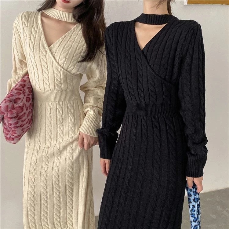 DUNEA Đầm Sweater Cổ Tròn Thiết Kế Xinh Xắn Cho Nữ