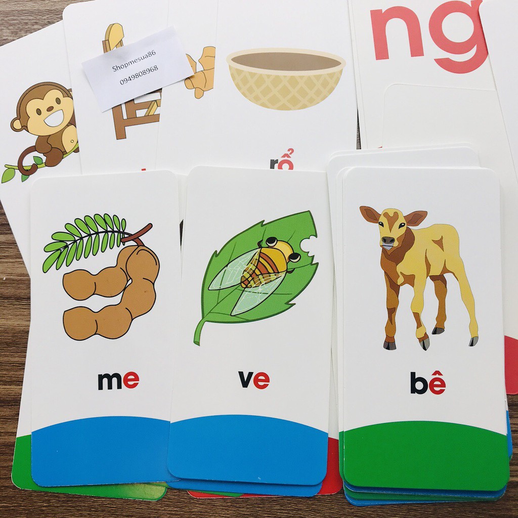 Bộ 42 thẻ flashcard học tiếng việt có chữ ghép và chữ đơn,chữ số_ thẻ học tiếng việt cho bé
