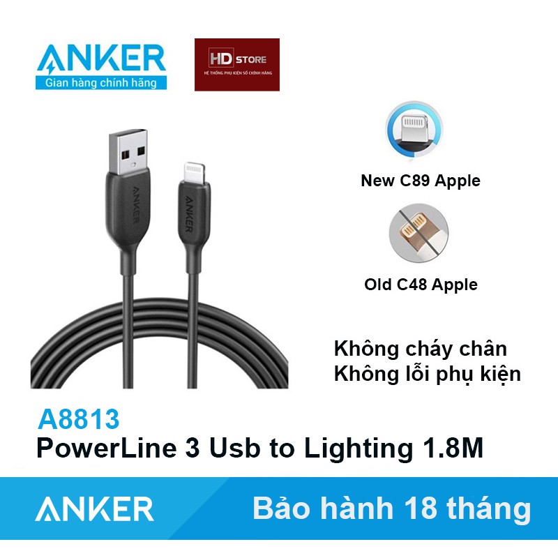 Cáp ANKER Chip C89 Bạc PowerLine III Thế hệ 3 Usb A to Lighting Iphone - Mã A8812 A8813