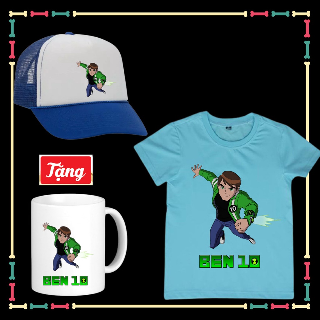 Combo Áo Mũ xịn xò cho trẻ em Mẫu Ben 10 Ben Ten Trẻ em yêu thích Tặng Kèm Ly Sứ Hình Ben 10