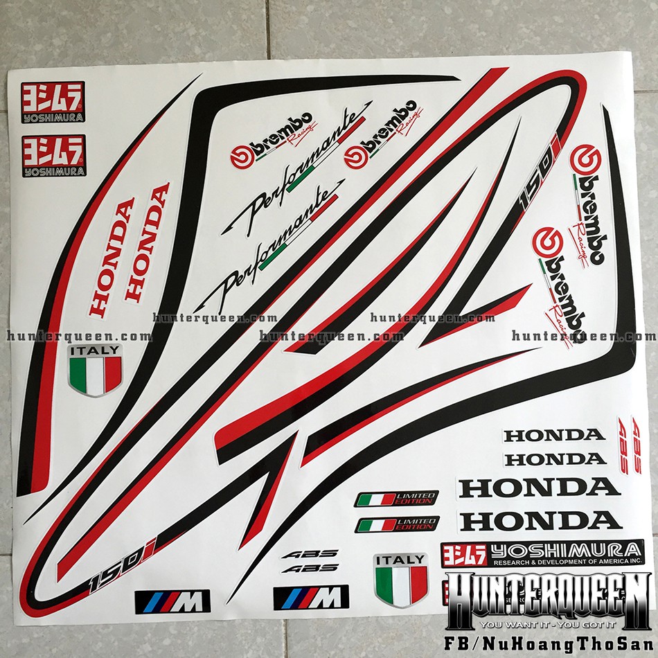 Tem rời dán xe SH 2020 trắng. Sợi chỉ đỏ đen. Tùy chỉnh theo yêu cầu