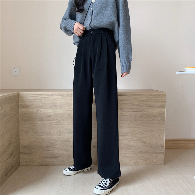 SUXI Quần Dài Lưng Cao Ống Rộng Phong Cách Hàn Quốc Thanh Lịch Cho Nữ