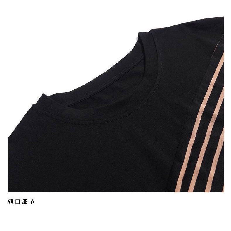 Áo thun tay dài dáng rộng phối nhung dày họa tiết kẻ sọc thời trang cho nữ trung niên