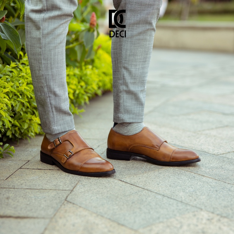 Giày tây công sở DECI da bò dòng Monkstrap BROGUE 9 NÂU