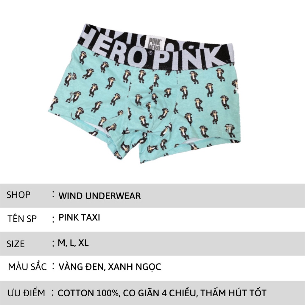 Quần lót nam boxer cao cấp giá rẻ chất cotton rất thấm hút mồ hôi và co giãn tốt WIND PINK TAXI