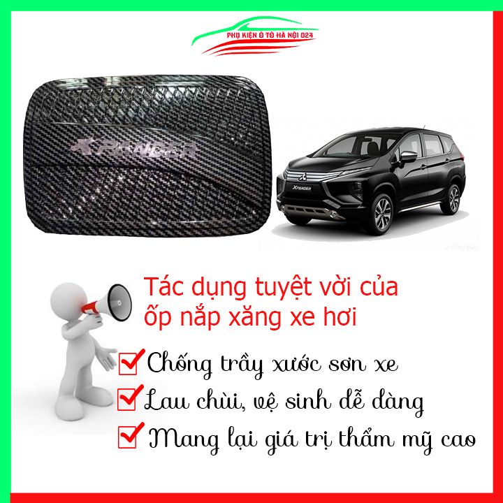 Ốp nắp xăng Xpander 2018-2023 vân cacbon bảo vệ chống trầy trang trí ô tô