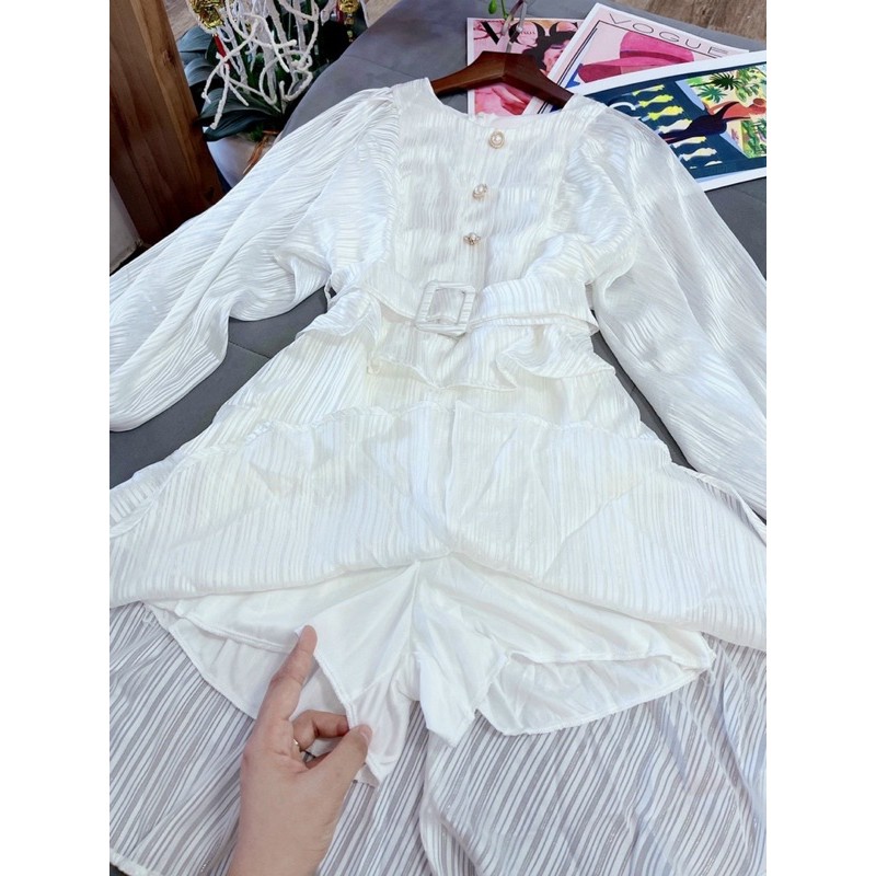 Đầm dự tiệc màu trắng bèo xếp tầng kèm belt siêu hot | BigBuy360 - bigbuy360.vn