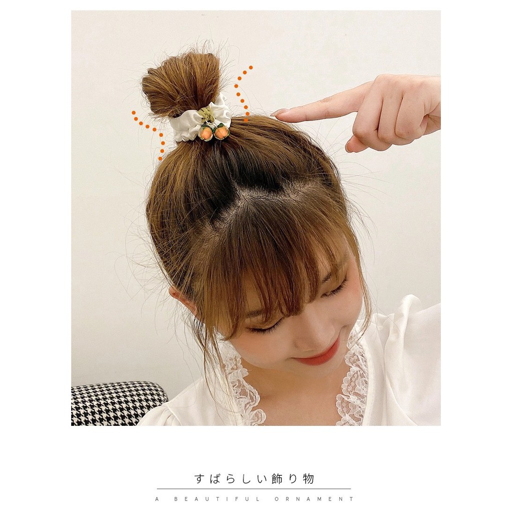 Dây Buộc Tóc Vải Hoạ Tiết Quả Đôi Hot Trend