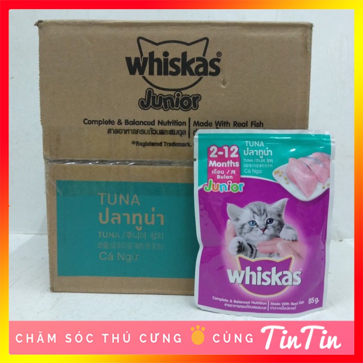 Hộp 24 Gói Pate Whiskas Junior Cho Mèo Con Vị Cá Ngừ Túi 85g