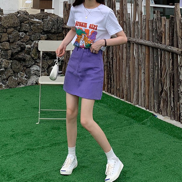 Chân Váy Jean Lưng Cao Dáng Chữ A Phong Cách Hàn Quốc Thời Trang Dễ Phối Đồ Cho Nữ