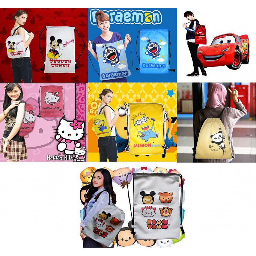 Ba Lô Dây Rút In Hình Hello Kitty Doraemon Micke Độc Đáo Cho Bé