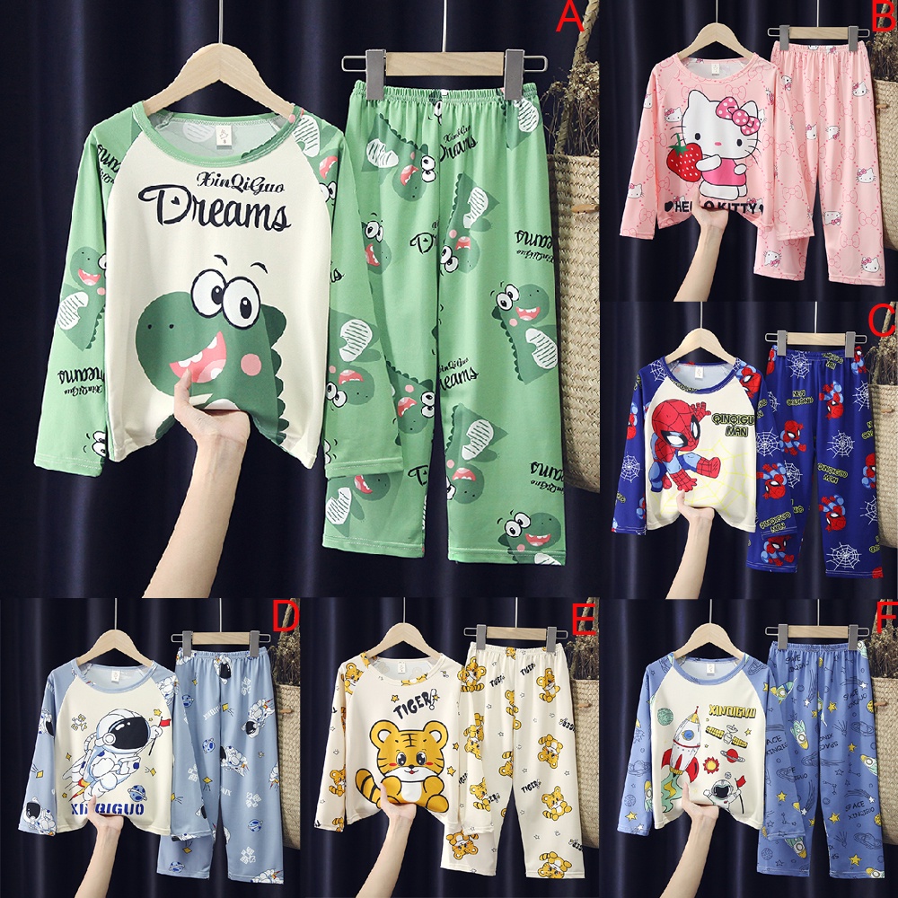 Bộ Đồ Ngủ Tay Dài Chất Cotton In Họa Tiết Hoạt Hình Phong Cách Hàn Quốc Thời Trang Cho Bé Trai Và Gái