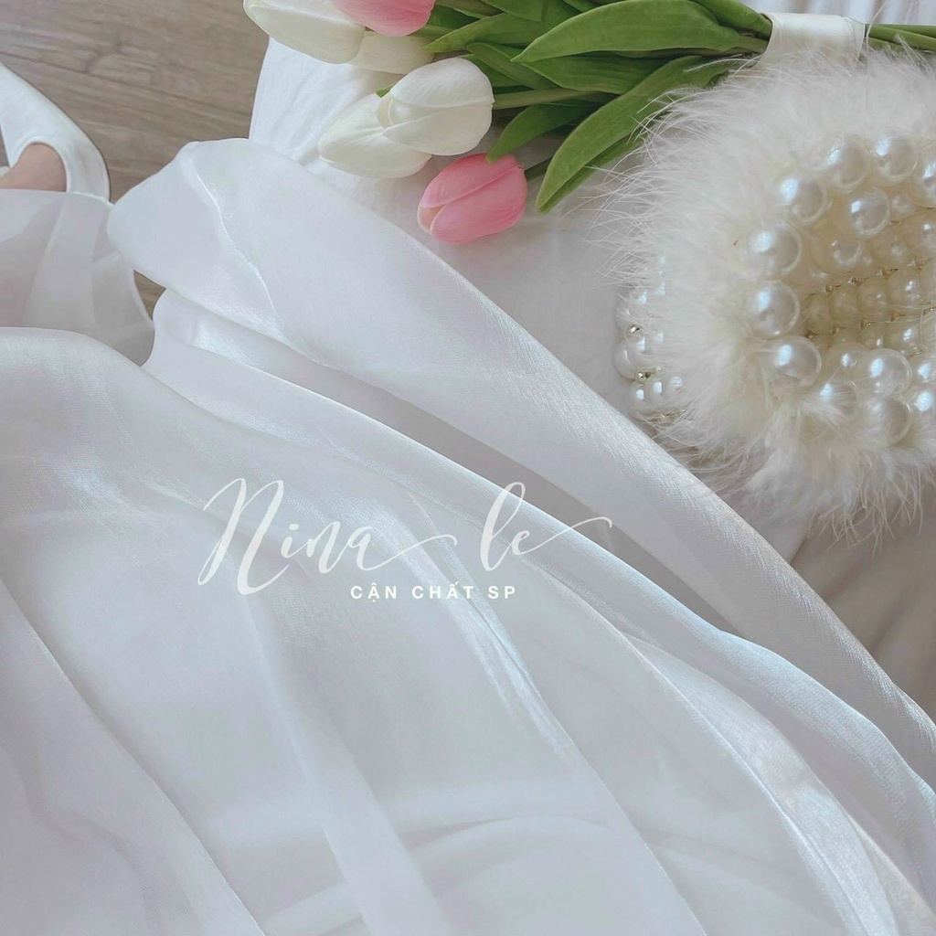 Váy đầm dự tiệc màu trắng 2 dây 2 lớp xòe xinh đẹp như công chúa