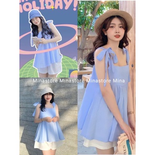 Set áo babydoll 2 dây thắt nơ xinh xắn.