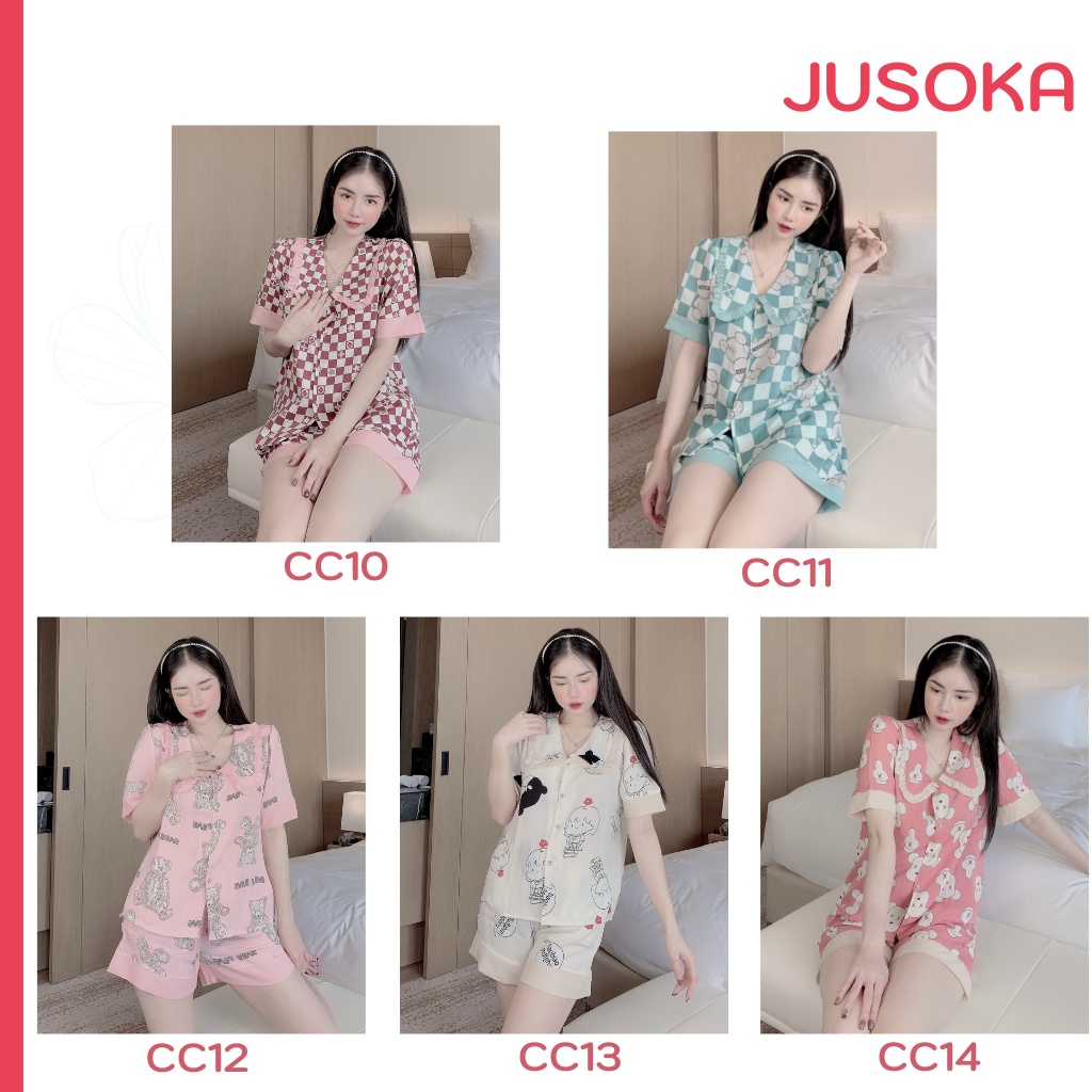 Mẫu mới đồ bộ nữ pijama mặc nhà dễ thương lụa ngủ áo cộc quần đùi cao cấp JUSOKA