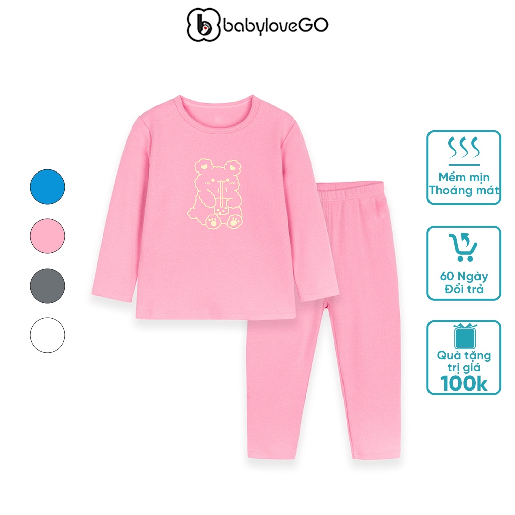 Bộ thun bé gái BabyloveGO, đồ bộ dài tay cho bé gái bé trai size 10kg đến 35kg BD005