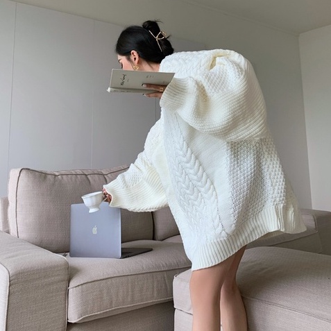 Áo sweater dáng rộng dài vừa kiểu xoắn | BigBuy360 - bigbuy360.vn
