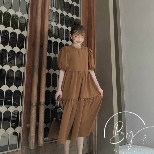 Đầm babydoll tầng tay phồng cho nàng bầu cực xinh đi chơi dạo phố phong cách tiểu thư giản dị thanh lịch