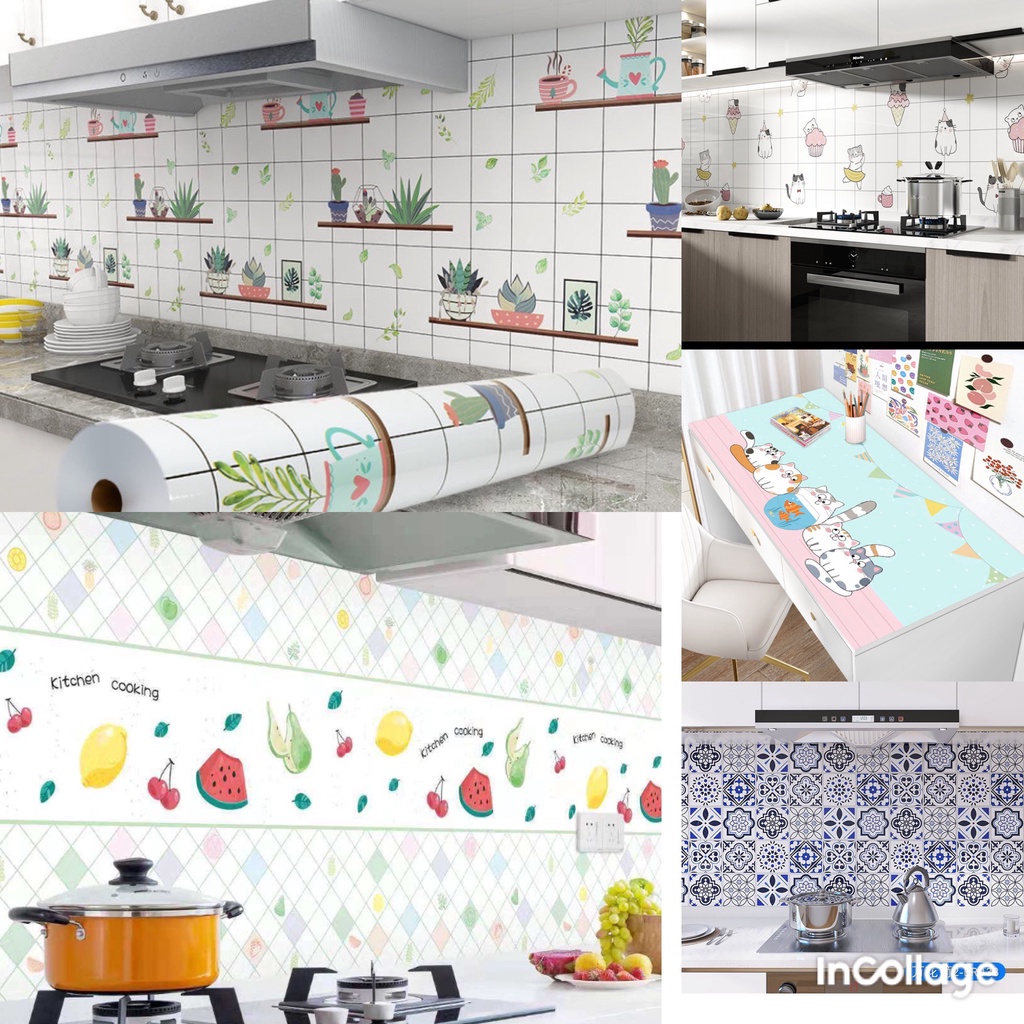 1M decal dán tường nhà bếp có sẵn keo dán tráng nhôm cách nhiệt khổ 60cm