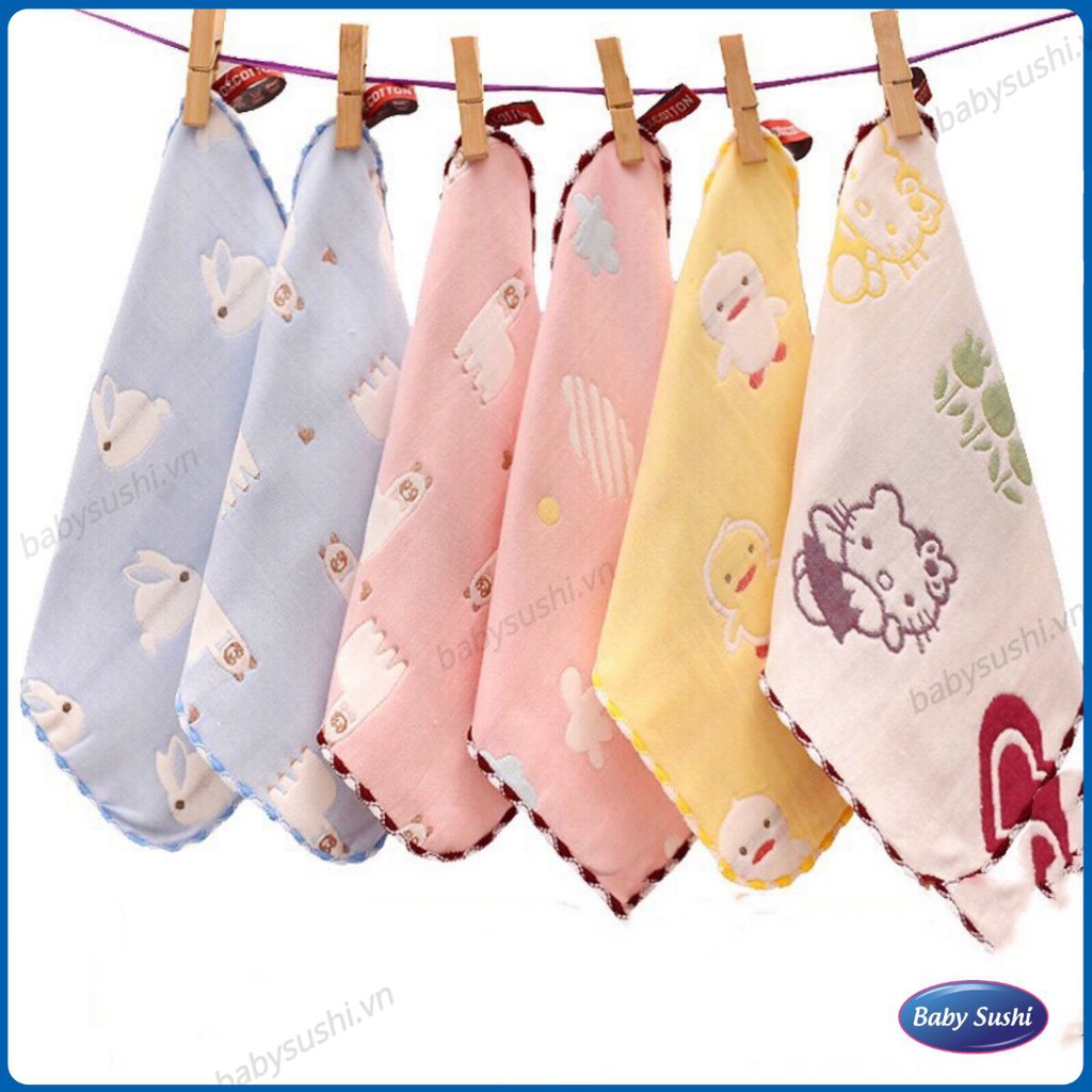 Khăn mặt cotton mềm mại 6 lớp cho bé, khăn lau mặt babysushi