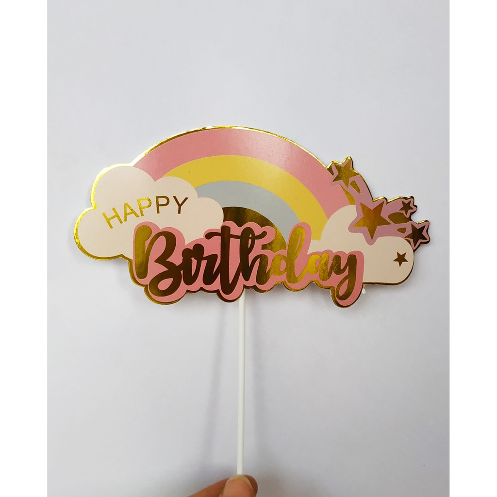 Set 10 hình giấy Happy birthday ánh kim trang trí bánh kem bánh sinh nhật