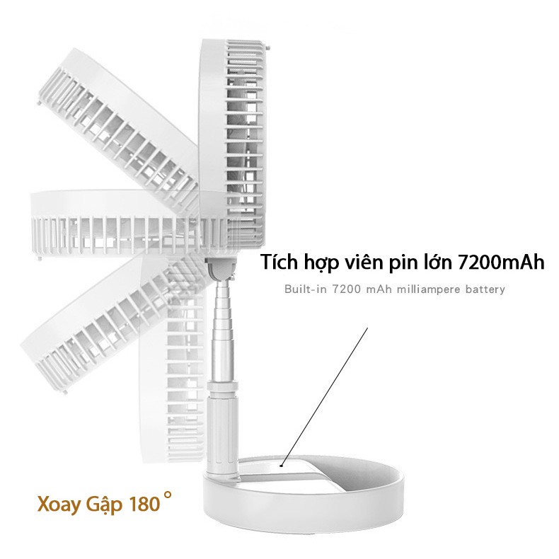 Quạt tích điện gấp gọn mini để bàn USB Fan A9, 3 tốc độ, sử dụng 4h liên tục