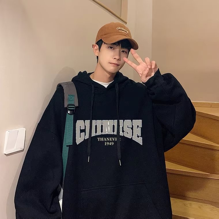 Áo hoodie Dáng Rộng In Chữ Thời Trang Mùa Đông Hàn Quốc Chất Lượng Cao Cỡ Lớn M-5XL Cho Nam