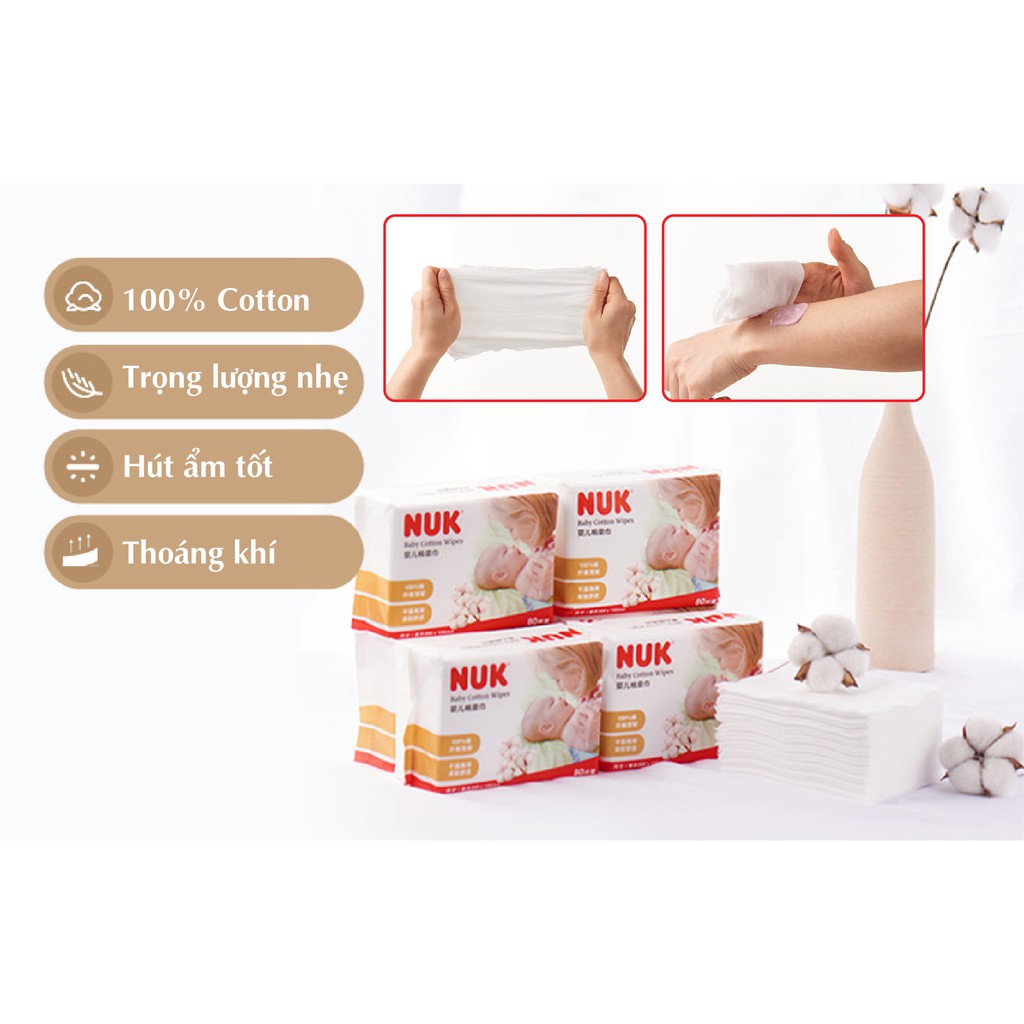 Khăn vải khô đa năng NUK chất liệu cotton mềm mịn thấm hút tốt chứng nhận SGS (gói 80c)