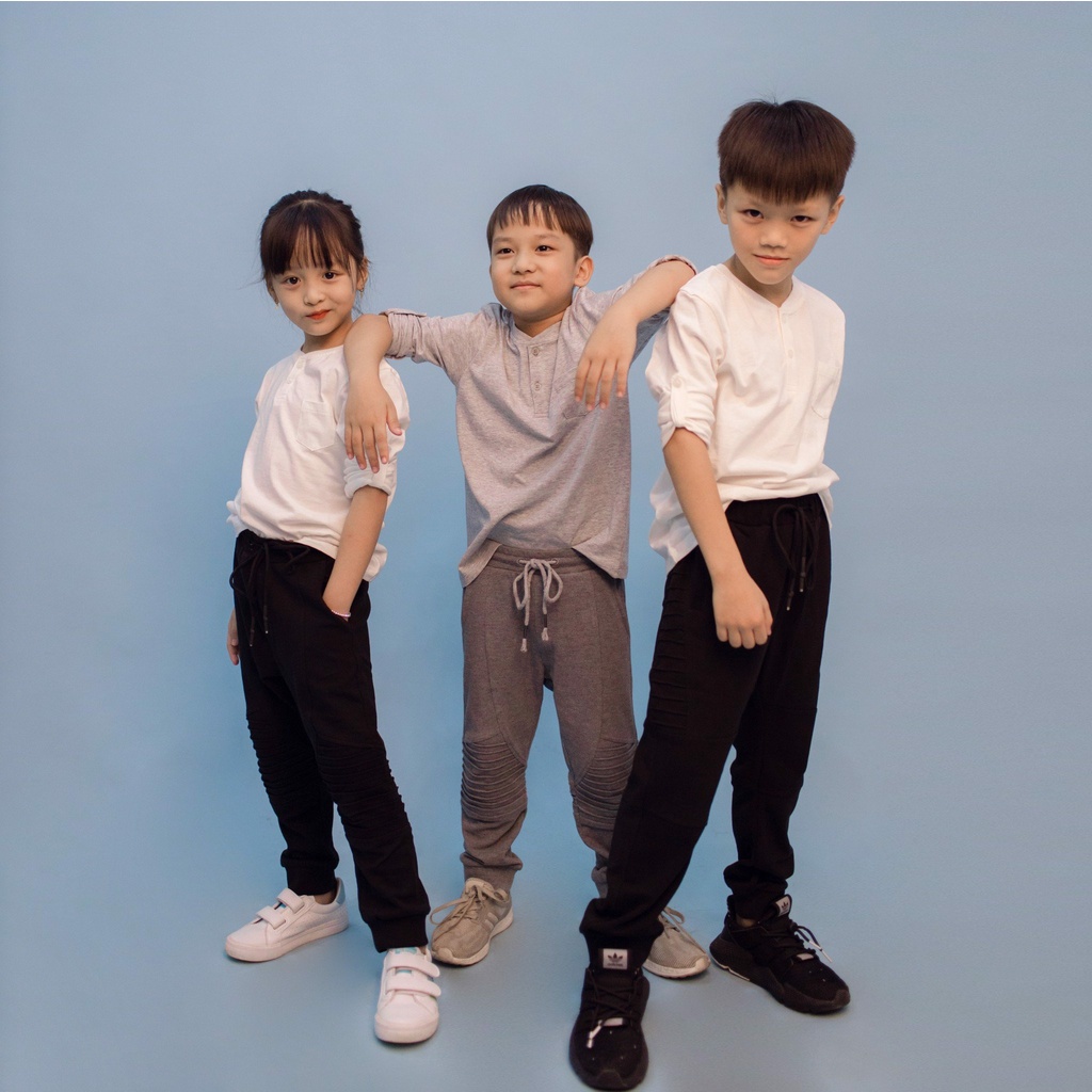 Áo phông bé trai SAYME áo thun dài tay thu đông cổ henley vải cotton mềm mịn thấm hút tốt BCTS0023-24