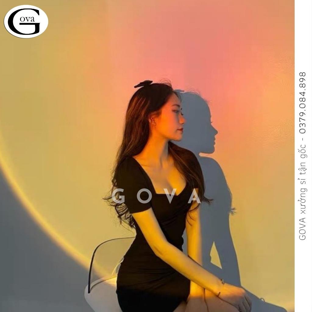 Đầm Váy Body TAY PHỒNG NHÚN NGỰC Thun Borip Kiểu Sexy Nữ, Đầm Thun Ôm Body Đẹp Gợi Cảm GOVA