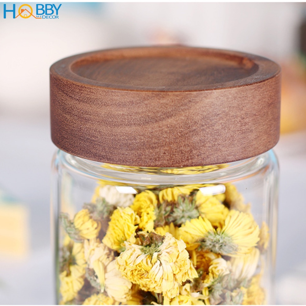 Lọ hũ thủy tinh đựng gia vị nắp gỗ vặn kín HOBBY Home Decor HUNG2 - 3 size tùy chọn