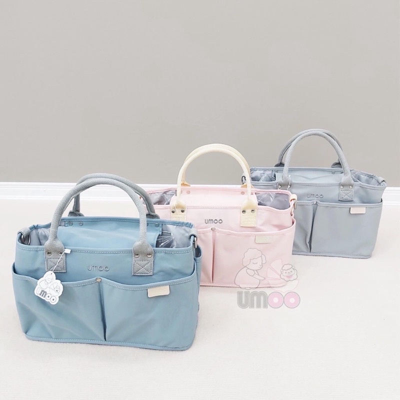 Túi xách bỉm sữa Umoo cho mẹ và bé có dây đeo chéo và dây treo xe đẩy - Balo bỉm sữa cao cấp phong cách Hàn Quốc