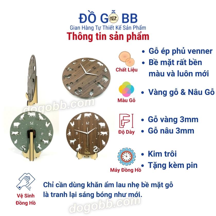 Đồng Hồ Gỗ Treo Tường Decor Trang Trí Hình Con Vật 12 Con Giáp - Đồ Gỗ BB