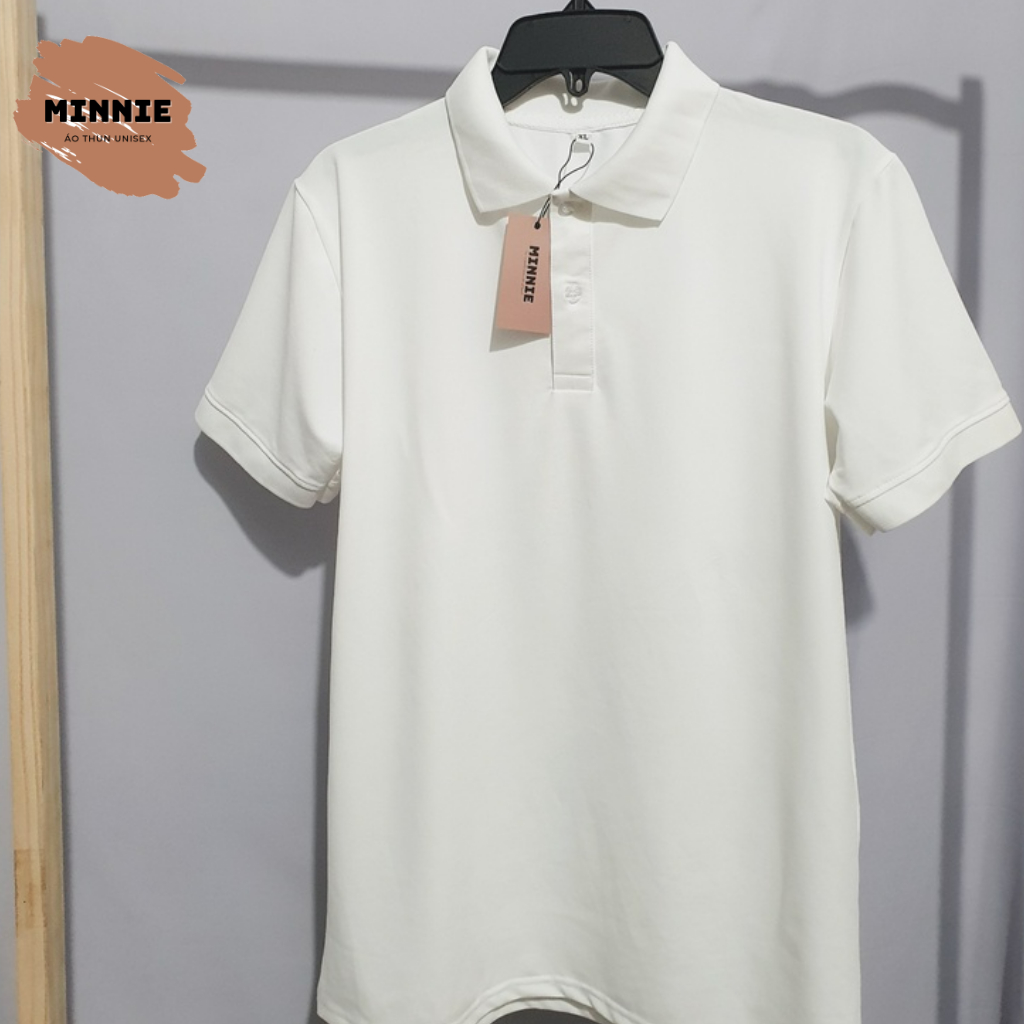 Áo thun nam, nữ polo trơn MINNIE vải poly Thái, mặc MÁT form rộng thoải mái, không nhăn . Hình thật Màu Trắng
