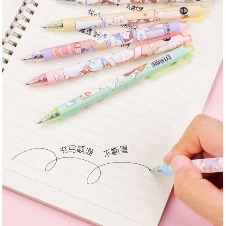 Bút bi gel mực đen ngoài 0.5mm Béo shop tặng kèm 2 ngòi bút và 1 tấm sticker dễ thương B10