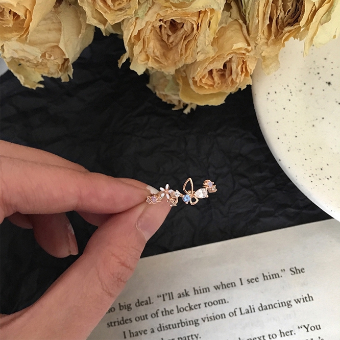 XiaoboACC Nhẫn Hở Hình Hoa Đính Đá Zircon Nhân Tạo Dễ Điều Chỉnh Phong Cách Hàn Quốc