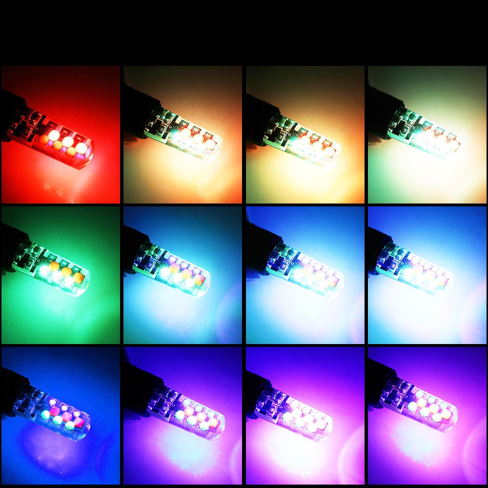 Bóng Đèn LED T10 W5W RGB COB-18 Bằng Silicone Cho Xe Hơi