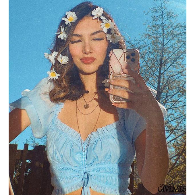 Áo Croptop Tay Ngắn Cổ Thuyền Thiết Kế Cột Dây Xinh Xắn Cho Nữ