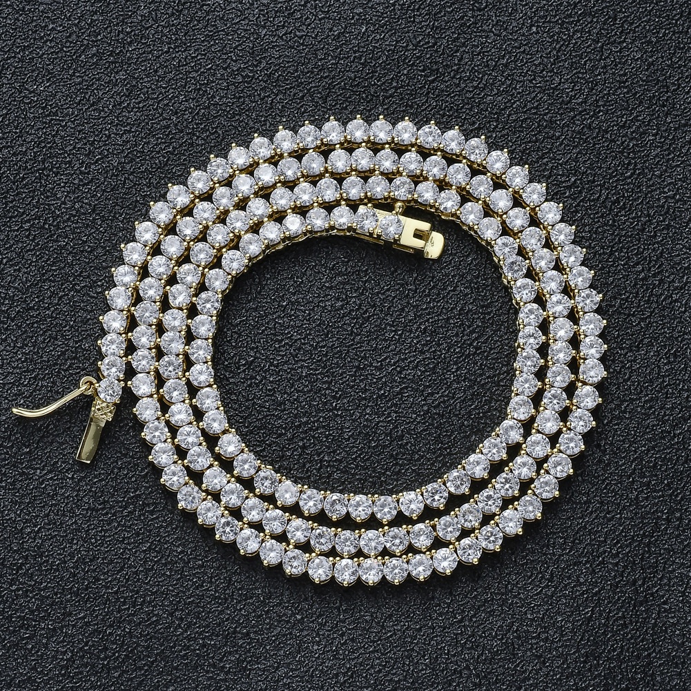 Dây Chuyền Ba Hàng Đính Đá Zircon 3mm Phong Cách Âu Mỹ Cho Nữ